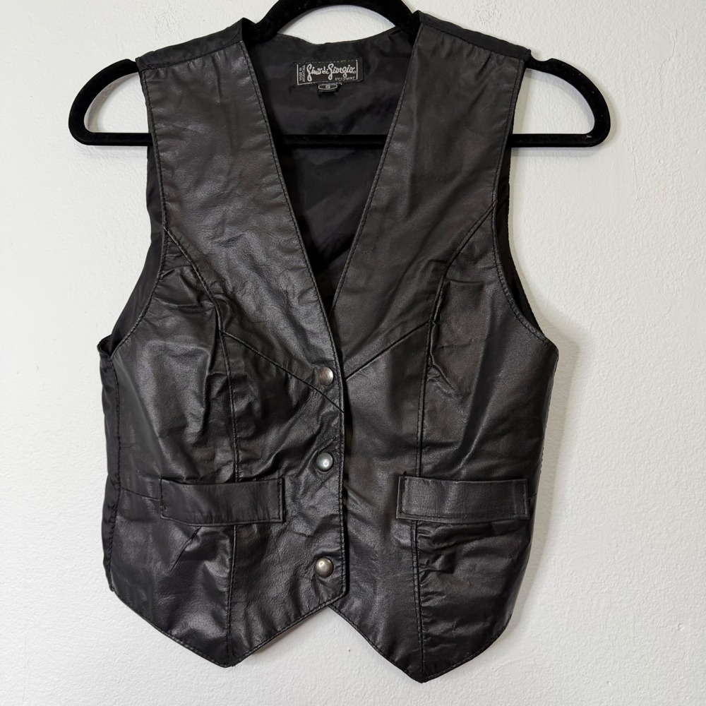 Vintage Gino Di Giorgio - Genuine Leather Vest Black Biker Alt Style